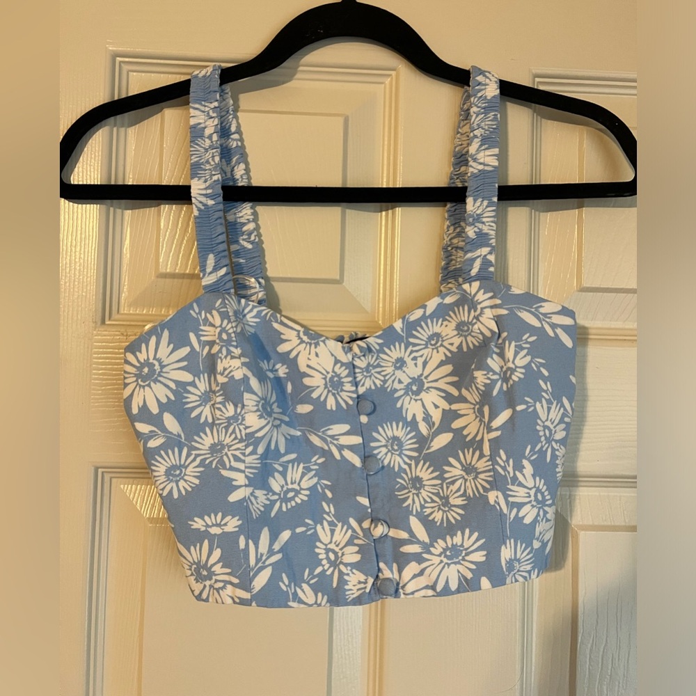 Blue floral Zara crop, size S